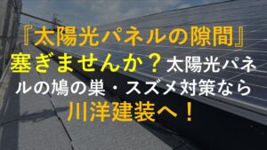 『太陽光パネルの隙間』塞ぎませんか？太陽光パネルの鳩の巣・スズメ対策なら川洋建装へ！