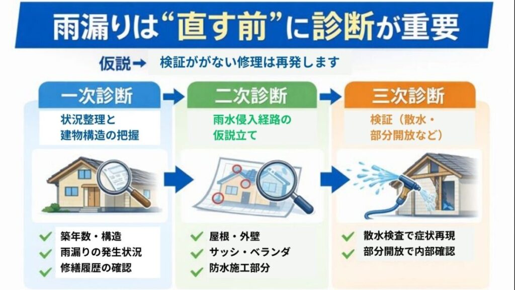 雨漏り診断士が行う「正しい雨漏り診断の流れ」